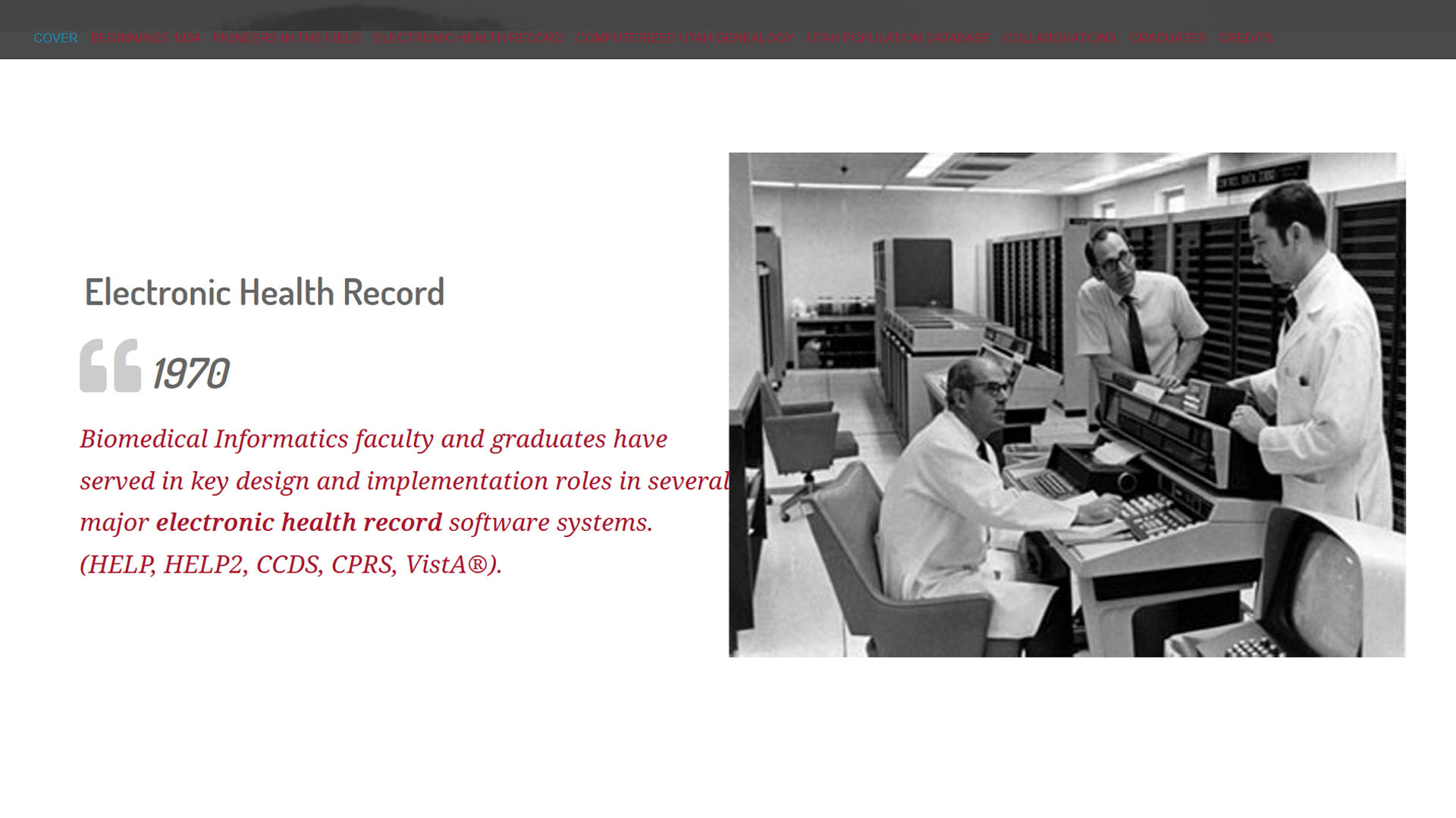 Screenshot of University of Utah's Biomedical Informatics Department 50 Year Anniversary Exhibit