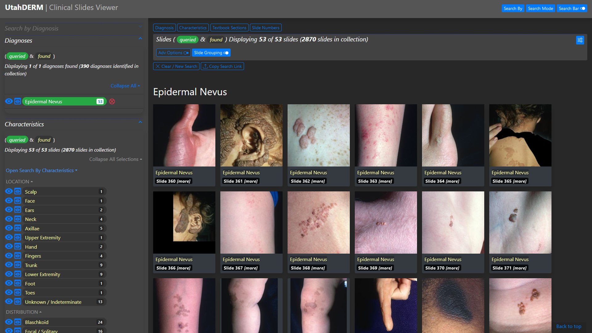 Screenshot of the Utah Dermatology Education Resources and Modules project